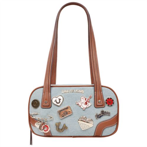 True Religion arbor multi pin logo denim satchel