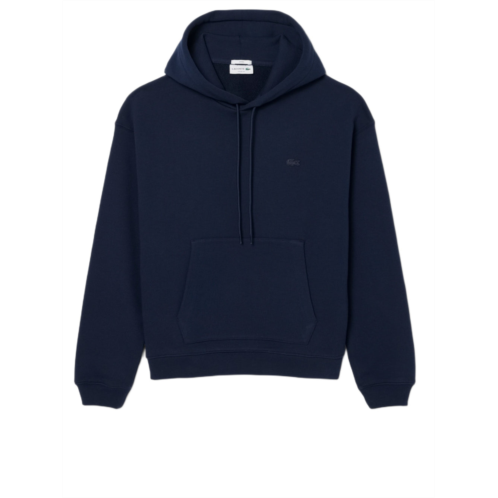 LACOSTE classic fit blue cotton fleece hoodie with adjustable drawstring