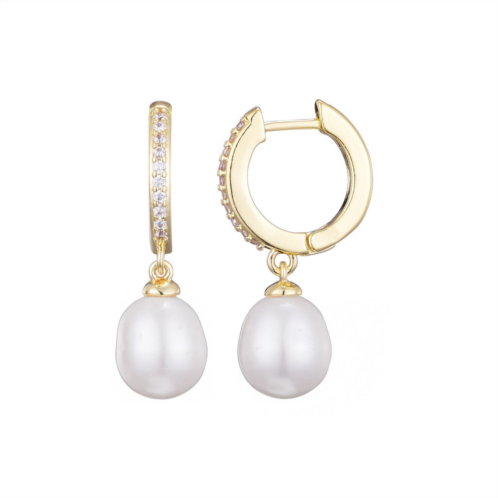 Adornia 14k gold plated cz huggie hoop earrings with freshwater pearl drop