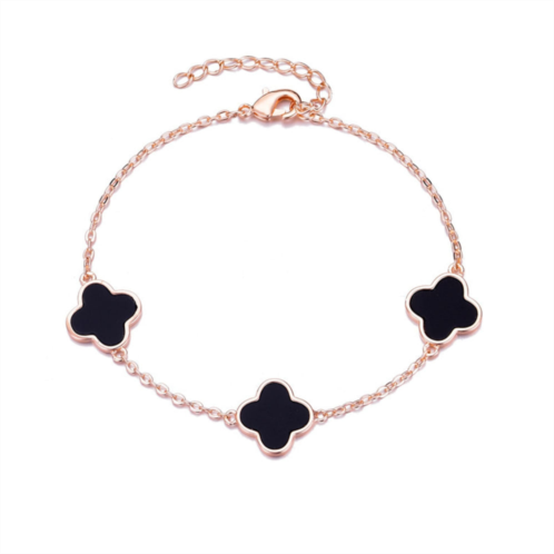 Adornia 14k rose gold plated black clover station bracelet