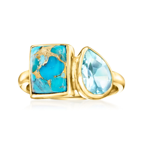 Ross-Simons turquoise and sky blue topaz toi et moi ring in 18kt gold over sterling