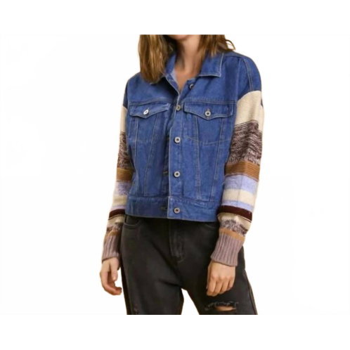 Umgee denim jacket with sweater sleeve in blue