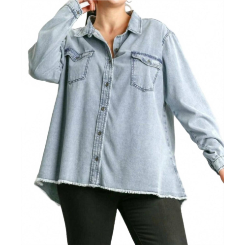 Umgee button down shacket - plus in light denim
