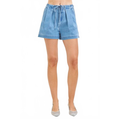 RISEN easy breezy pleated soft denim shorts in blue