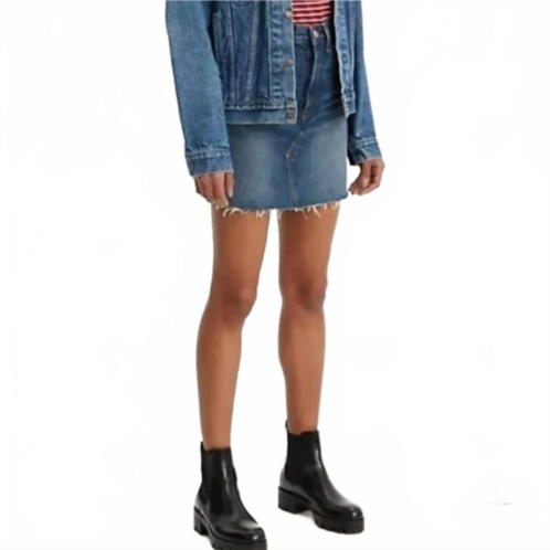 LEVI high rise deconstructed button fly skirt in blue