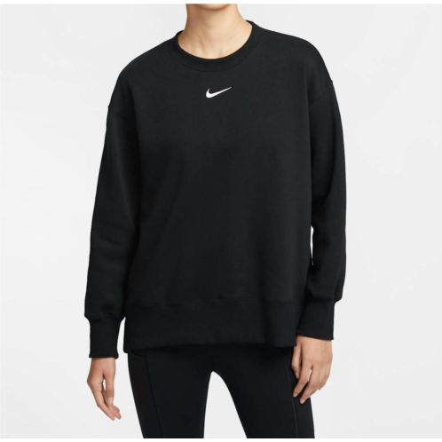 NIKE phoenix fleece crew sweatshirt in black/white