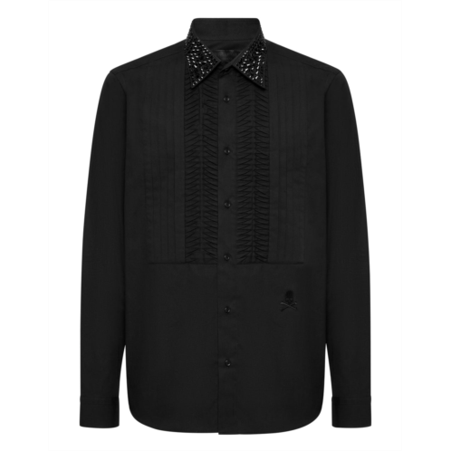PHILIPP PLEIN black tie shirt ls strass skull&bones