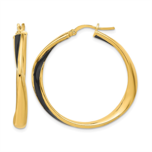 Diamond2Deal sterling silver gold-tone with black enamel hoop earrings