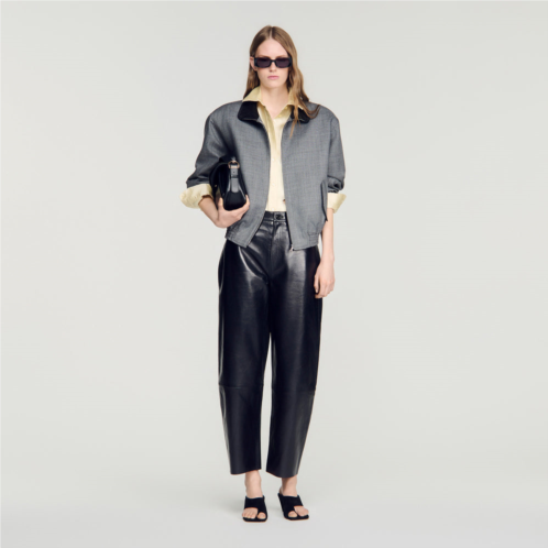 Sandro leather barrel-leg trousers