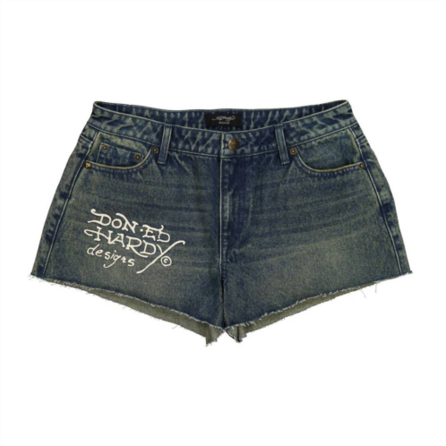 Ed Hardy womens heart dagger denim short in medium tint