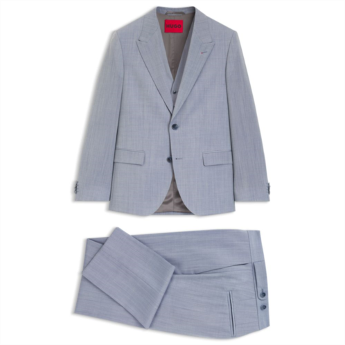 HUGO three-piece slim-fit suit in wool-blend poplin