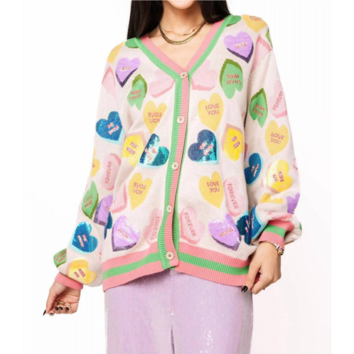 QUEEN OF SPARKLES candy sweetheart cardigan in pale pink