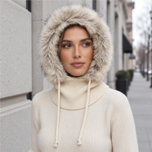 FASHNZFAB plush fur winter balaclava neck warmer scarf hood hat