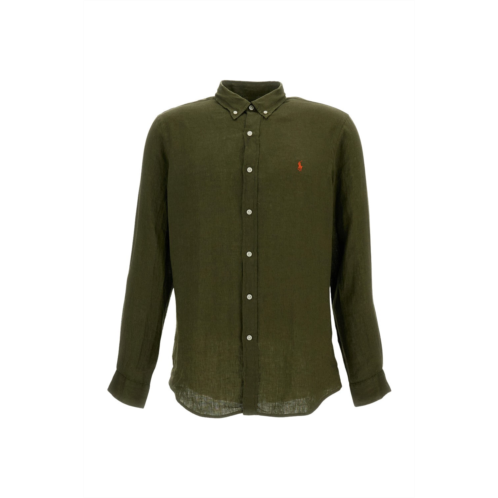 POLO RALPH LAUREN military green linen button-down shirt
