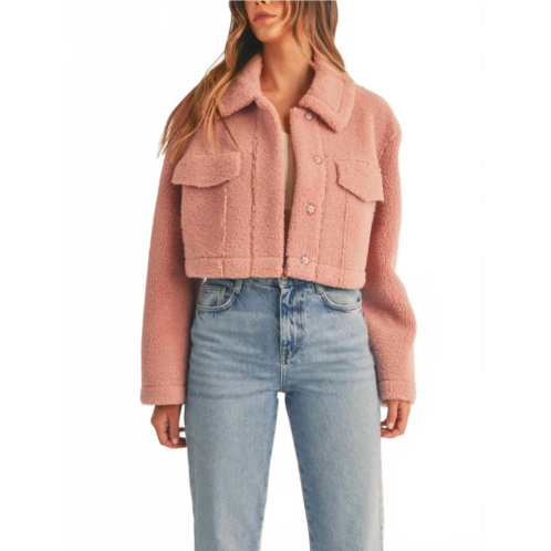 MABLE womens sheared crop jacket in dusty rose