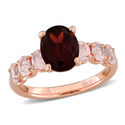 Mimi & Max 3ct tgw garnet and morganite ring in rose plated sterling silver