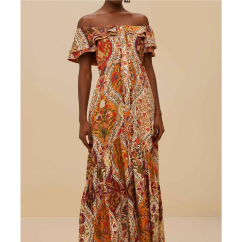 FARM RIO romantic off shoulder in multi