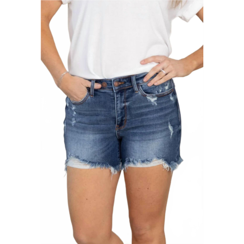 Judy Blue 2 button dad shorts with distress in medium wash