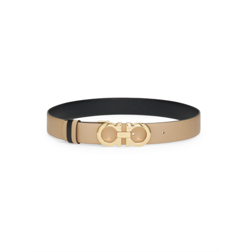 FERRAGAMO reversible calf leather belt with double-ring buckle