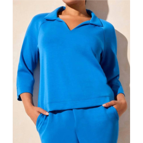 TRIBAL 3/4 sleeve vneck side slit top in riveria