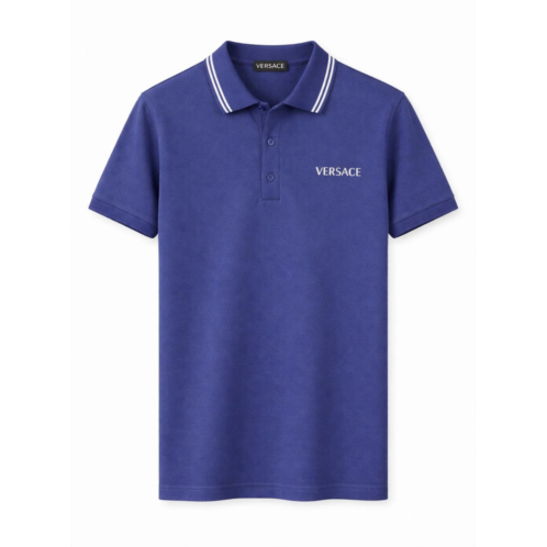 Versace embroidered cotton polo shirt - navy
