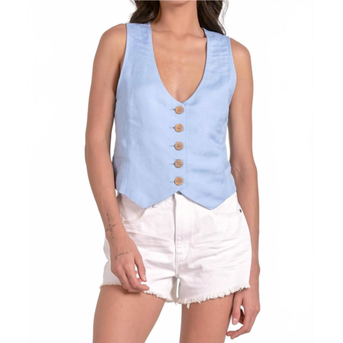 ELAN linen button down vest in light blue