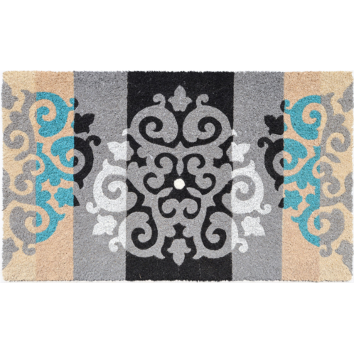 Imports Decor damask fleur de lis coir door mat vintage ornamental coconut fiber doormat with non-slip pvc backing decorative indoor outdoor entryway rug