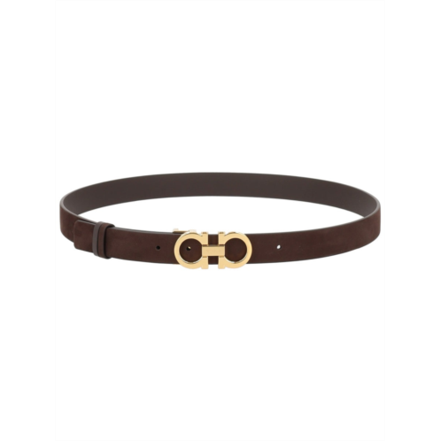 FERRAGAMO dark brown reversible gold buckle belt