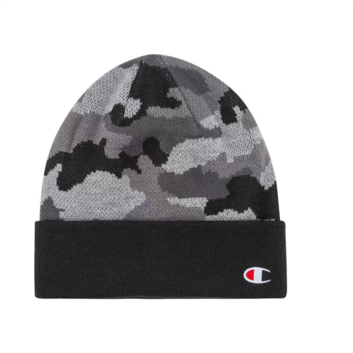 Champion logo cuff beanie in gray/black