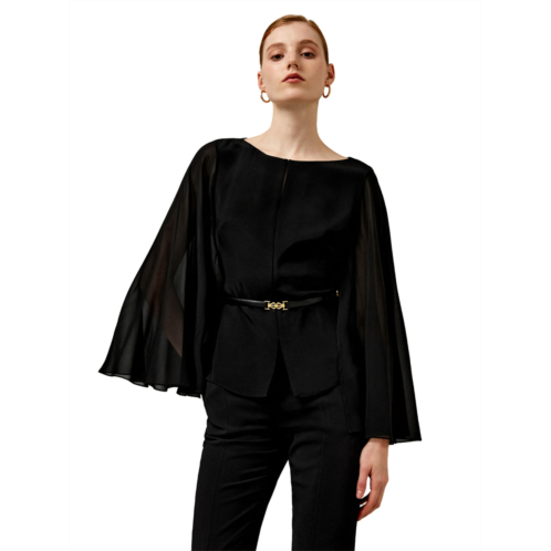 LILYSILK crewneck cape-style silk blouse for women