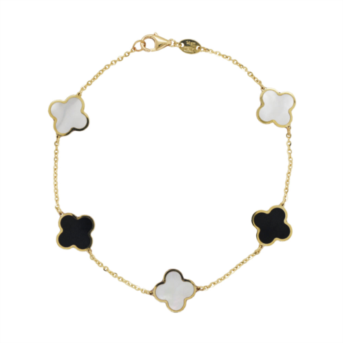 Italian Gold 14k yellow Gold clover bracelet -onyx