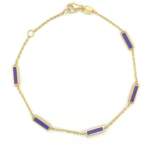 Italian Gold 14k yellow Gold station bar bracelet-amethyst