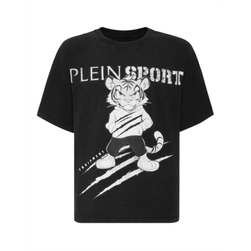 PLEIN SPORT washed fleece t-shirt scratch tiger