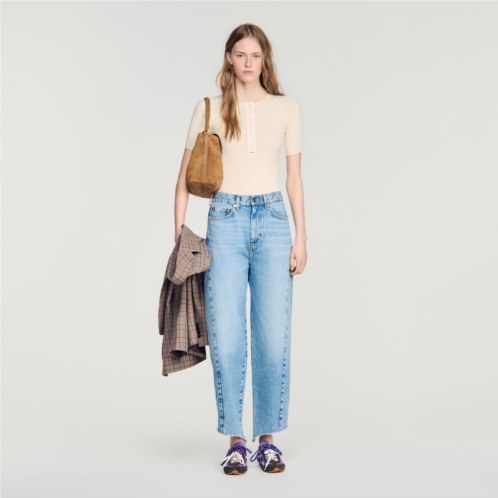 Sandro ribbed button placket knit top