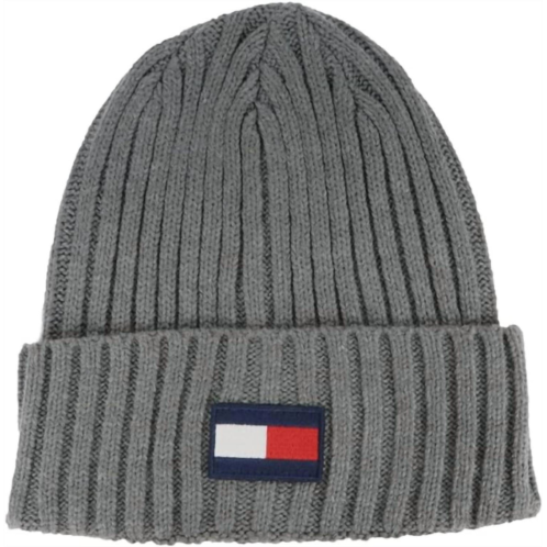 Tommy Hilfiger fleece big flag beanie hat in charcoal