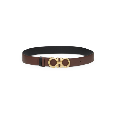 FERRAGAMO leather belt with gold-tone double gancini buckle