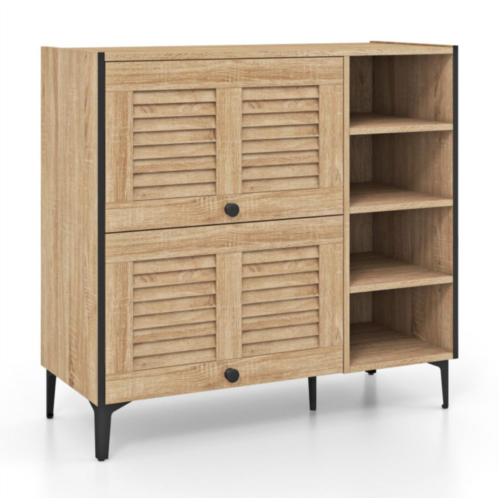 Hivvago shoe rack organizer with flip-up see-through doors and adjustable shelves-oak