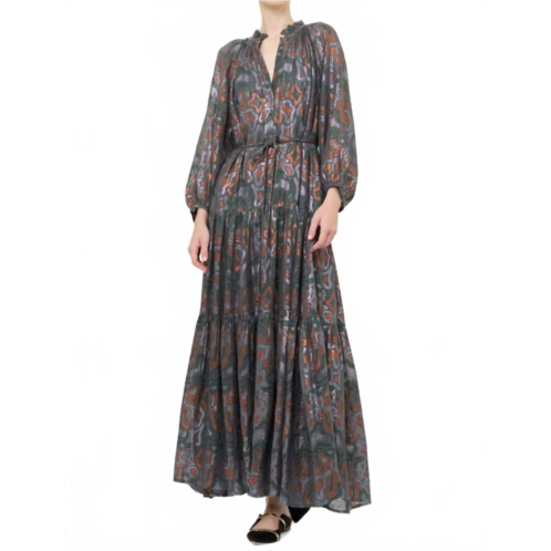 Oliphant cuff sleeve tie waist maxi dress in kenzo charcoal