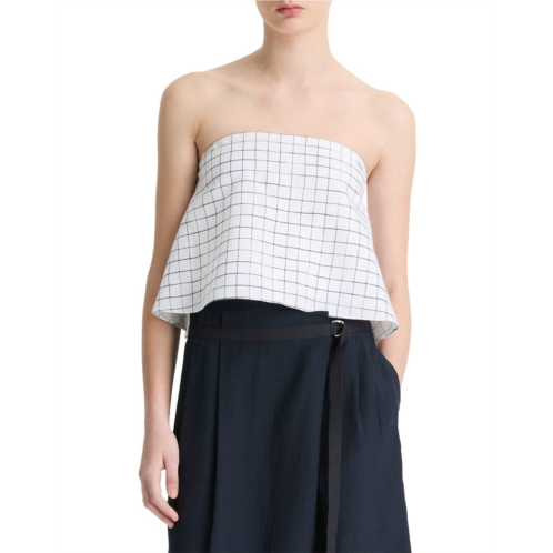 Vince linen-blend trellis plaid tie top
