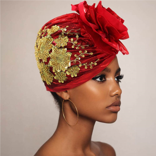 FASHNZFAB floral pattern embellished statement turban hair wrap