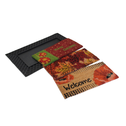 Imports Decor seasonal coir door mat set with rubber tray interchangeable coconut fiber inserts non-slip all-weather indoor outdoor entrance rug