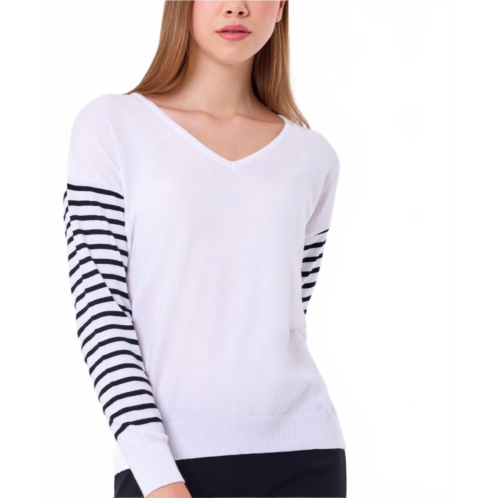 French kyss stripe sleeve top in white/black