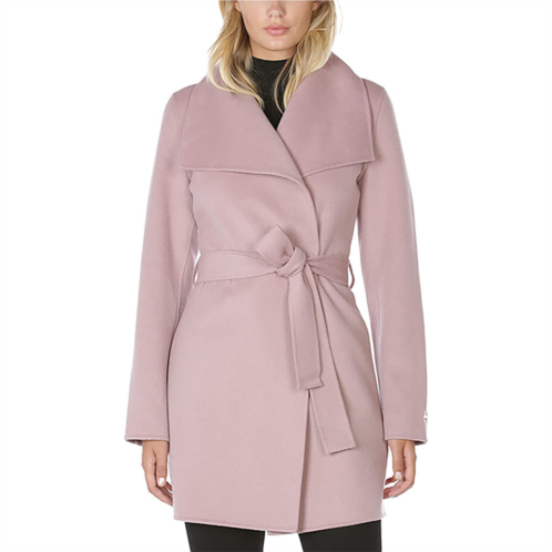 T Tahari Tahari womens wool wrap coat with tie belt vintage pink powder