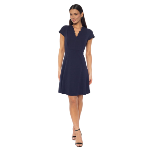 Isaac Mizrahi scallop neck crepe scuba fit and flare dress