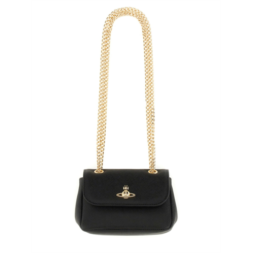 VIVIENNE WESTWOOD rectangular black shoulder bag with gold chain and emblem