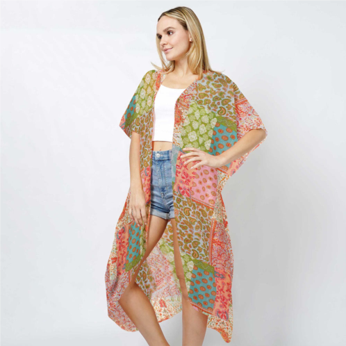 TRUEDAMES patchwork print lurex kimono poncho