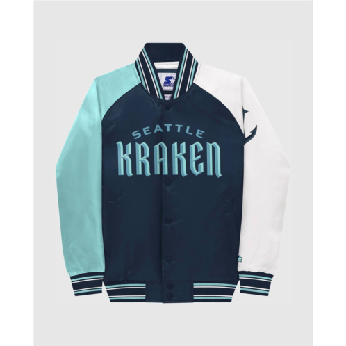 Starter youth seattle kraken varsity satin full-snap jacket in navy