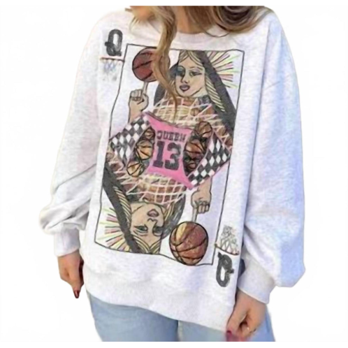 queen of SPARKLES queen of basketball sweatshirt in heather grey