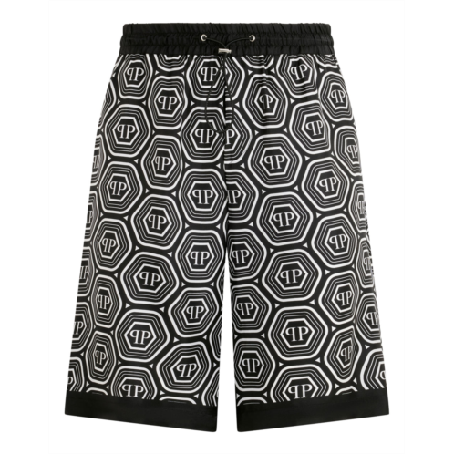 PHILIPP PLEIN silk drawstring shorts monogram 70s