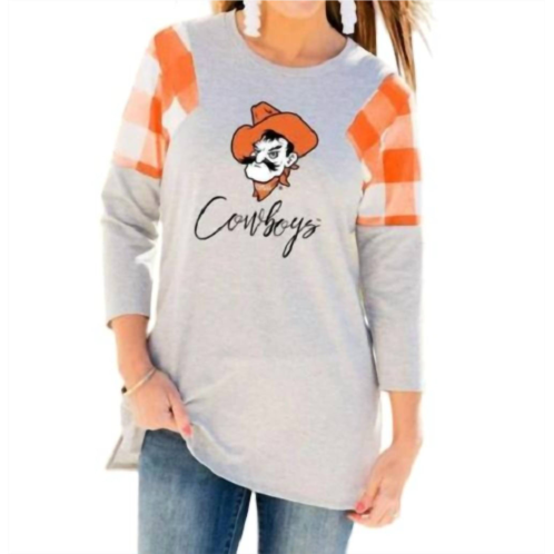Gameday Couture oklahoma state university get in check tunic in grey/orange